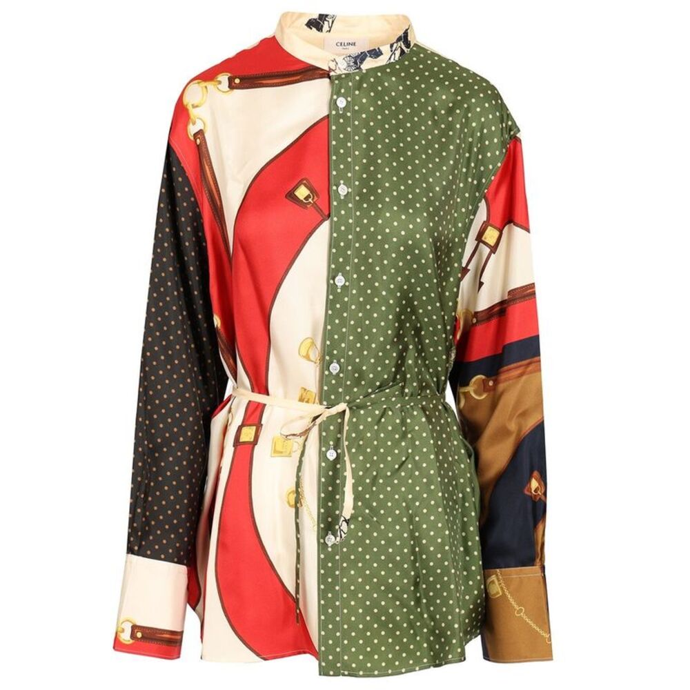 Celine Women Loose-Fitting Shirt In Printed Silk Twill